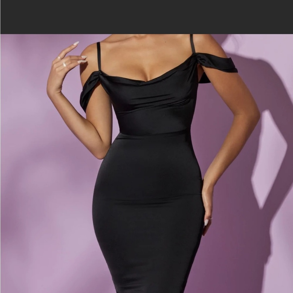 Pretty little thing black satin midi dress size US 6